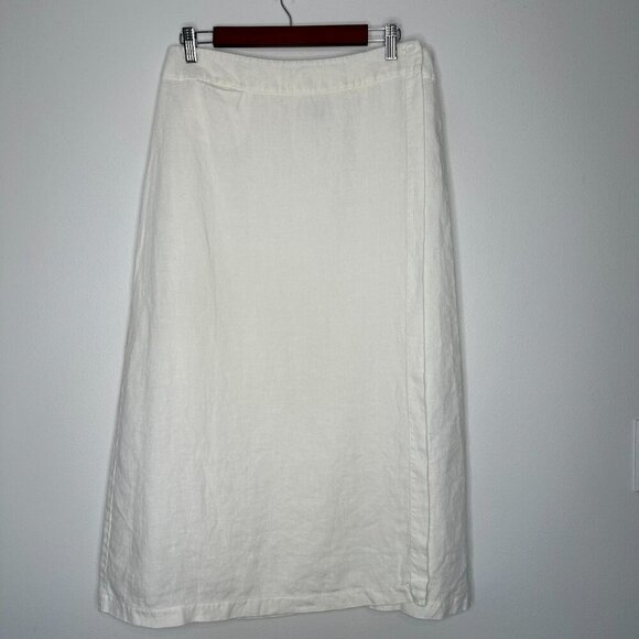 Eileen Fisher Irish Linen Midi Wrap Skirt Sz M White Lagenlook - Picture 1 of 10